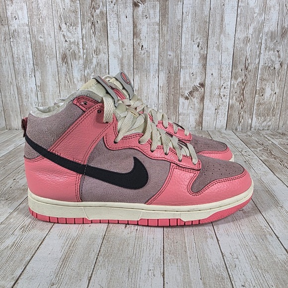 Nike Dunk High‎ Retro Premium Sneakers Pink Black Peace Sign Shoes - Picture 1 of 8
